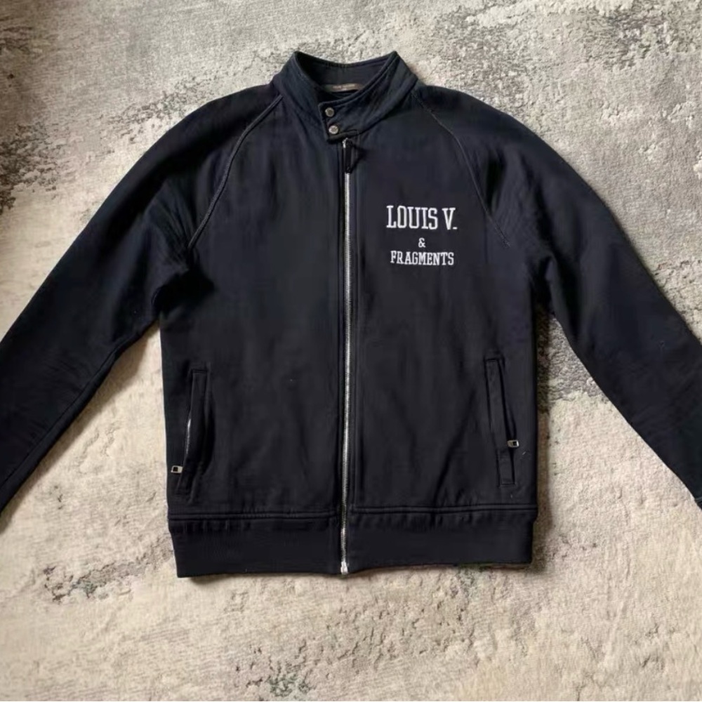Louis Vuitton Black Bomber Jacket with Branded Chest Print